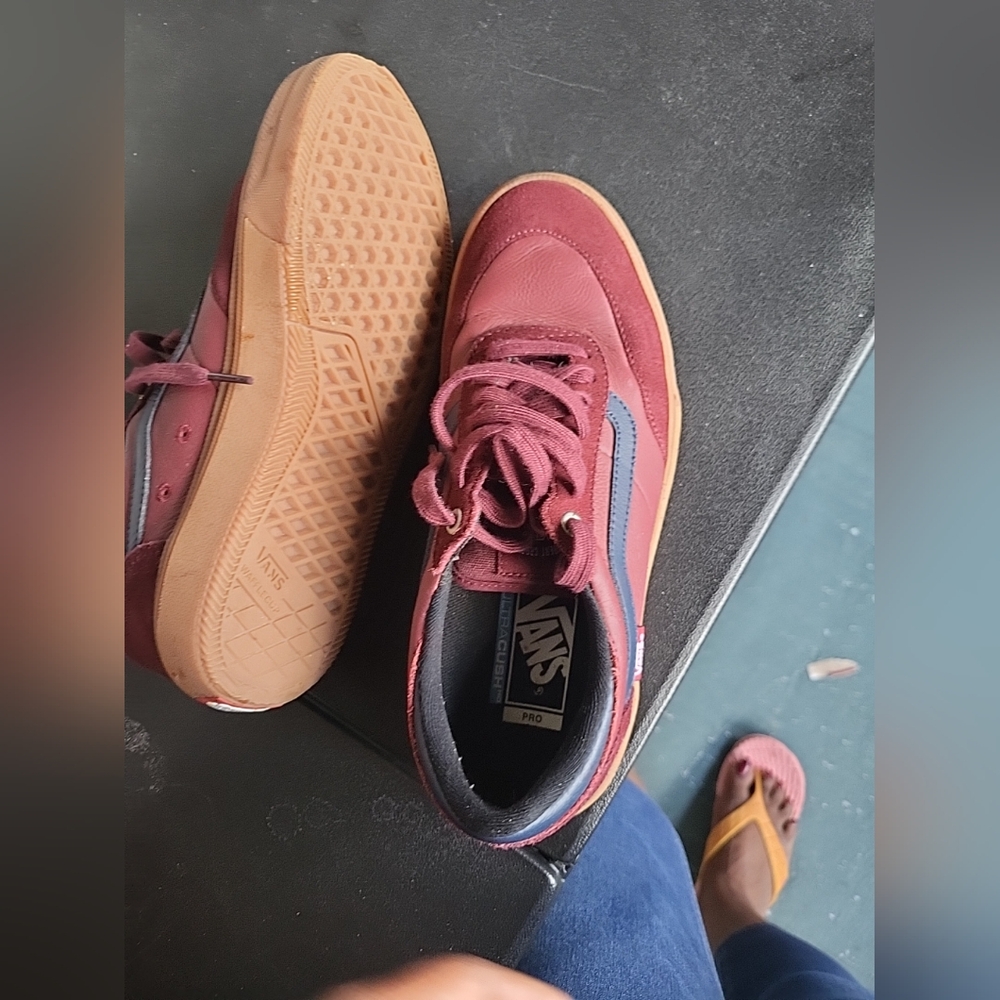 Vans Burgundy and Tan Athletic Shoes